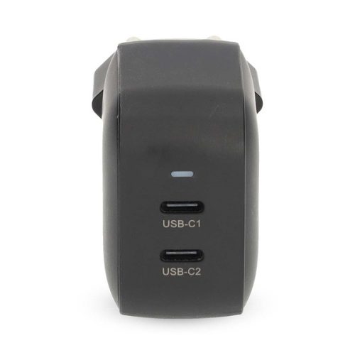 Nedis WGCHA45WBK töltő 45 W | GaN | PD3.0, Gyorstöltési funkció, 2,25 / 3,0 A, 2x USB-C, Automatikus feszültségválasztás