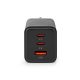 Nedis WCGPD65W100BK PD töltő / tápegység 65W, 5A, GaN, QC, automatikus feszültségválasztás, USB-A / 2x USB-C