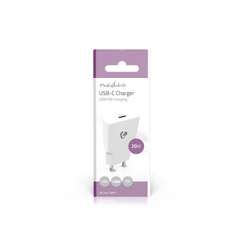 Nedis WCHAC20WT fali USB töltő, 20 W, GaN, PD3.0, 1,67 / 2,22 / 3,0 A, USB-C, automatikus feszültségválasztás