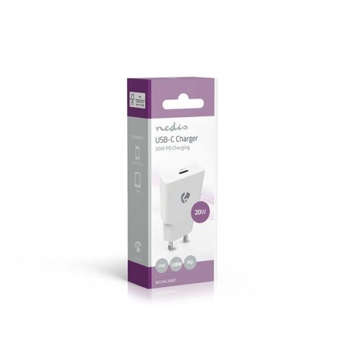 Nedis WCHAC20WT fali USB töltő, 20 W, GaN, PD3.0, 1,67 / 2,22 / 3,0 A, USB-C, automatikus feszültségválasztás