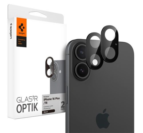 Spigen Glas.tR Optik Apple iPhone 16 Plus / iPhone 16 Tempered kameravédő fólia, fekete (2db)