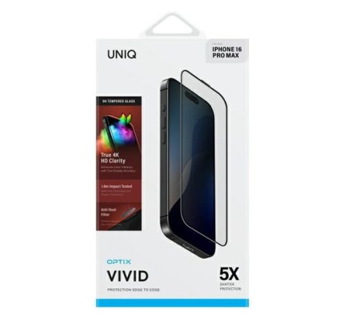 Uniq Optix Vivid Clear iPhone 16 Pro Max / 17 Pro Max tempered glass kijelzővédő fólia, átlátszó