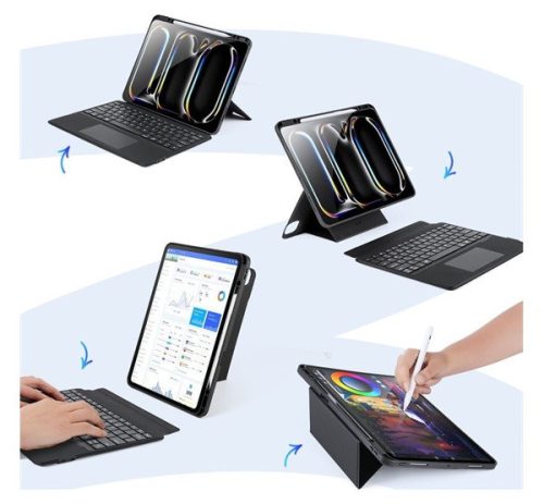 Dux Ducis DK iPad Pro 13 (2024 / 2025) kihajtható tok vezeték nélküli billentyűzettel, fekete
