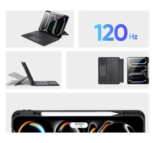 Dux Ducis DK iPad Pro 13 (2024 / 2025) kihajtható tok vezeték nélküli billentyűzettel, fekete