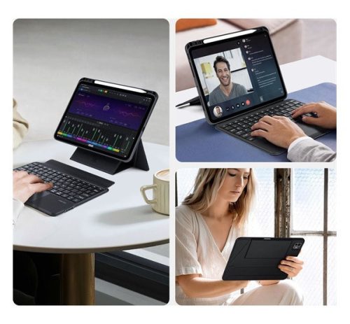 Dux Ducis DK iPad Pro 11 (2024 / 2025) kihajtható tok vezeték nélküli billentyűzettel, fekete