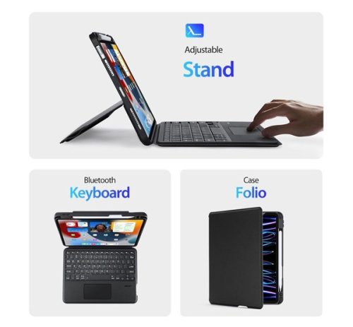 Dux Ducis DK iPad 4/5/6/iPad Pro 11 (2018/2020/2021/2022) kihajtható tok vezeték nélküli billentyűzettel, fekete