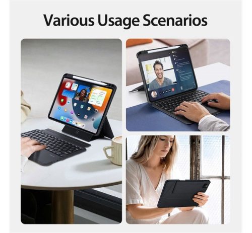 Dux Ducis DK iPad 4/5/6/iPad Pro 11 (2018/2020/2021/2022) kihajtható tok vezeték nélküli billentyűzettel, fekete