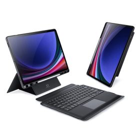   Dux Ducis DK Samsung Tab S10 Plus/S9 Plus/S9 FE Plus kihajtható tok vezeték nélküli billentyűzettel, háttérvilágítással, fekete