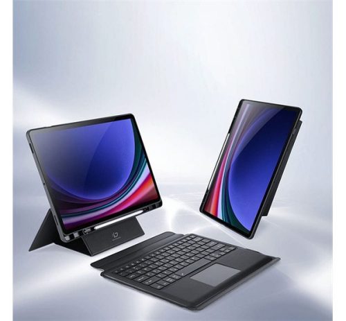 Dux Ducis DK Samsung Tab S10 Plus/S9 Plus/S9 FE Plus kihajtható tok vezeték nélküli billentyűzettel, háttérvilágítással, fekete