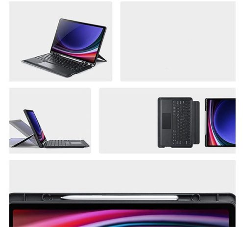 Dux Ducis DK Samsung Tab S10 Plus/S9 Plus/S9 FE Plus kihajtható tok vezeték nélküli billentyűzettel, háttérvilágítással, fekete