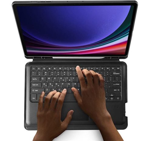 Dux Ducis DK Samsung Tab S10 Plus/S9 Plus/S9 FE Plus kihajtható tok vezeték nélküli billentyűzettel, háttérvilágítással, fekete