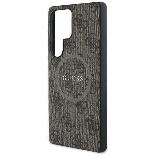 Guess Leather 4G Colored Ring Classic Logo MagSafe Samsung Galaxy S25 Ultra kemény hátlap tok, barna