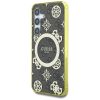 Guess 4G Background Gold Electroplated Peony Pattern Samsung Galaxy S25 MagSafe kemény hátlap tok, barna
