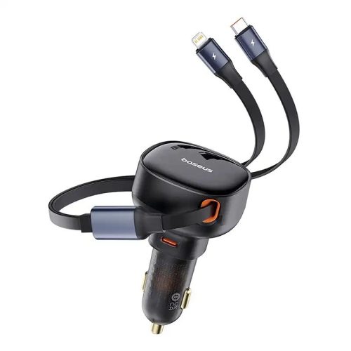 Baseus Enjoyment autó töltő USB-C - USB-C kábellel, Lightning 60W, fekete