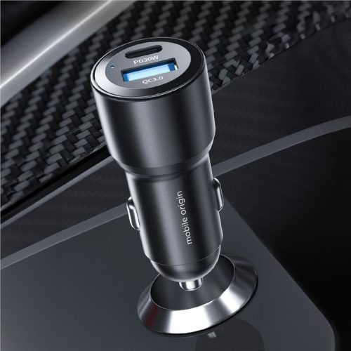 Mobile Origin autós töltő, USB, USB-C, 60 W, fekete