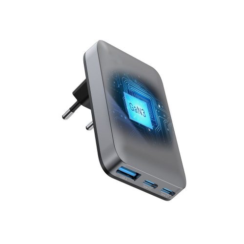 Forcell F-Energy GaN III VT-47 ultra vékony utazó / töltő adapter, 2X USB-C + USB-A, 4A, 65w, szürke