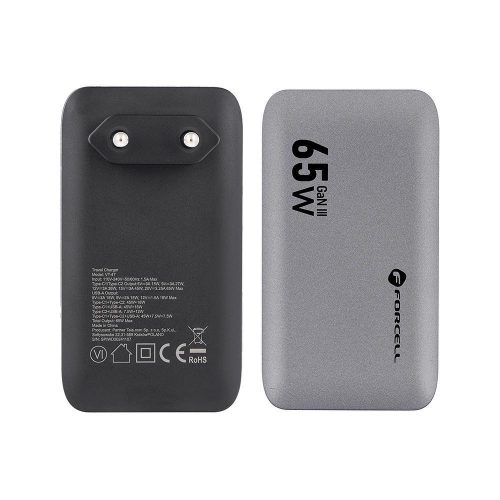 Forcell F-Energy GaN III VT-47 ultra vékony utazó / töltő adapter, 2X USB-C + USB-A, 4A, 65w, szürke