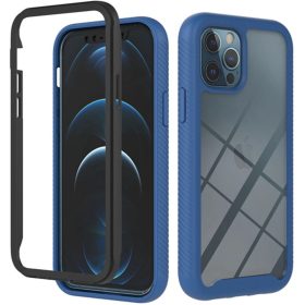   Apple iPhone 13 Pro, Szilikon hátlap és műanyag előlapi tok, elő- és hátlapi üveggel, közepsen ütésálló, Wooze Power Case, fekete/kék
