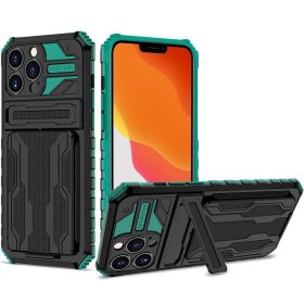   Apple iPhone 12 Pro, Műanyag hátlap védőtok szilikon belső, közepesen ütésálló, kitámasztóval, kártyatartóval, Wooze Transformer, fekete/zöld