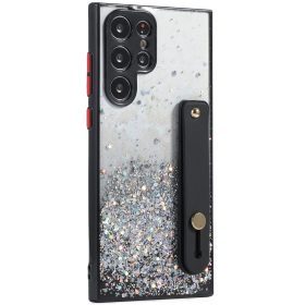   Apple iPhone 11 Pro Max, Szilikon tok, közepesen ütésálló, kézpánttal, színátmenetes, csillogó minta, Wooze Strap Star, mintás/fekete