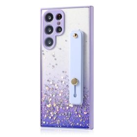   Apple iPhone 12 Pro, Szilikon tok, közepesen ütésálló, kézpánttal, színátmenetes, csillogó minta, Wooze Strap Star, mintás/lila