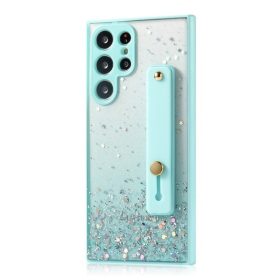   Apple iPhone 13 Pro, Szilikon tok, közepesen ütésálló, kézpánttal, színátmenetes, csillogó minta, Wooze Strap Star, mintás/menta