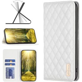  Samsung Galaxy A24 4G SM-A245F, Oldalra nyíló tok, stand, kártyatartóval, 3D rombusz minta, Wooze Pillow, fehér