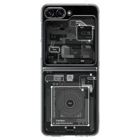   Samsung Galaxy Z Flip5 SM-F731B, Műanyag hátlap védőtok + szilikon keret, Telefon belső minta, Spigen Airskin Zero One, átlátszó/füst