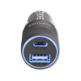   4smarts Rapid+ autós szivargyújtó gyorstöltő, USB-C + USB, PD, 27W, szürke