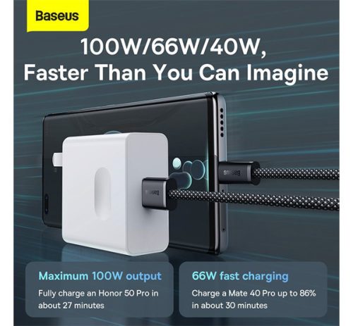 Baseus Dynamic USB / USB-C gyorstöltő töltő- és adatkábel, 100W, 1m, szürke