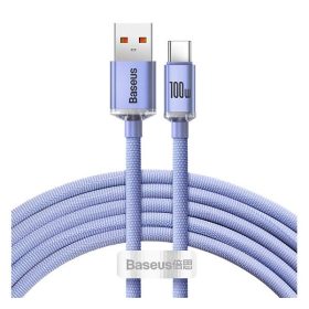   Baseus Crystal Shine USB / USB-C töltő- és adatkábel, 5A, 1,2m, ibolya