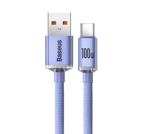 Baseus Crystal Shine USB / USB-C töltő- és adatkábel, 5A, 1,2m, ibolya