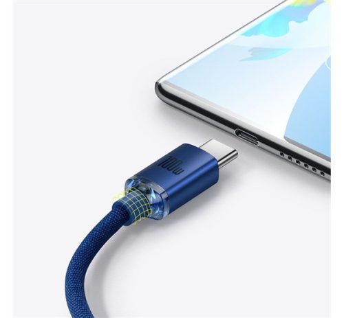 Baseus Crystal Shine USB / USB-C töltő- és adatkábel, 5A, 1,2m, kék