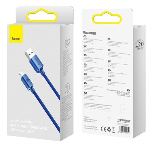 Baseus Crystal Shine USB / USB-C töltő- és adatkábel, 5A, 1,2m, kék
