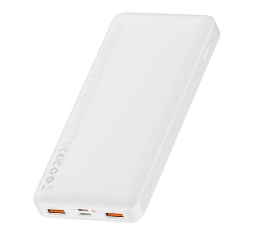 Baseus Bipow Power bank / külső akkumulátor, 10000mAh, 2xUSB, 1xUSB-C, 20W, fehér