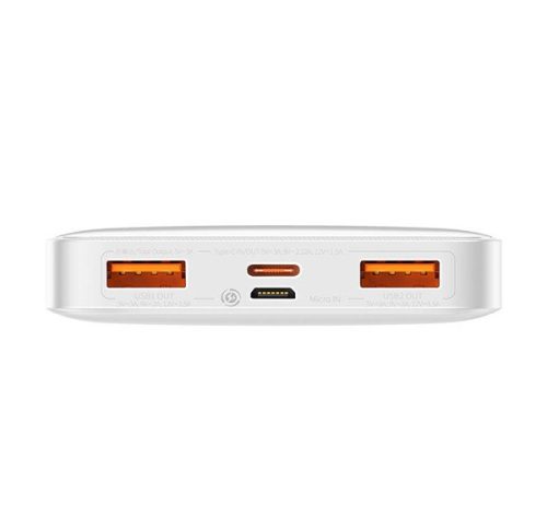 Baseus Bipow Power bank / külső akkumulátor, 10000mAh, 2xUSB, 1xUSB-C, 20W, fehér