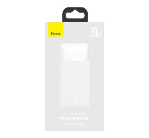 Baseus Bipow Power bank / külső akkumulátor, 10000mAh, 2xUSB, 1xUSB-C, 20W, fehér