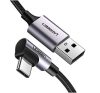 Ugreen USB-C / USB gyorstöltő derékszögű töltő- és adatkábel, 1m, fekete-szürke