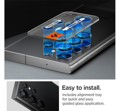 Spigen Glas.tR EZ Fit Optik Pro Samsung Galaxy S23 Ultra Tempered kameralencse-védő fólia felhelyező kerettel, fekete (2db)