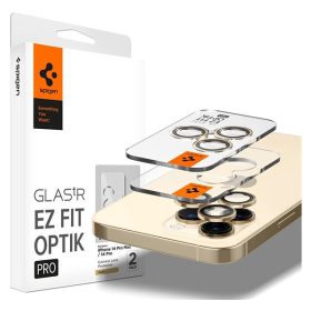   Spigen Glas.tR EZ Fit Optik Pro Apple iPhone 14 Pro / 14 Pro Max Tempered kameralencse-védő fólia felhelyező kerettel, Arany (2db)