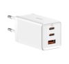 Baseus GaN5 Pro hálózati töltő 2xUSB-C + USB-A, USB-C-USB-C kábellel, 65W, fehér