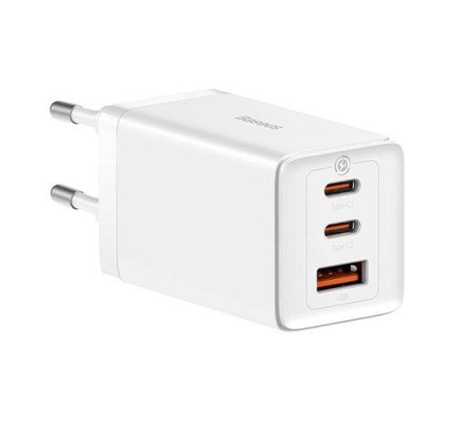 Baseus GaN5 Pro hálózati töltő 2xUSB-C + USB-A, USB-C-USB-C kábellel, 65W, fehér