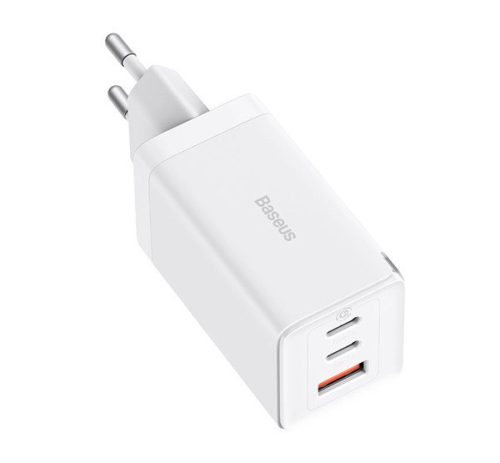 Baseus GaN5 Pro hálózati töltő 2xUSB-C + USB-A, USB-C-USB-C kábellel, 65W, fehér