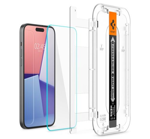 Spigen Glas.tR EZ Fit Apple iPhone 15 / iPhone 16 Tempered kijelzővédő fólia felhelyező kerettel (2db)