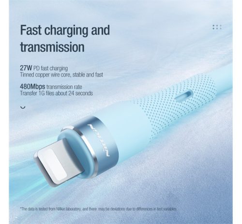 Nillkin Flowspeed USB-C / Lightning  szilikon kábel, 27W, 1,2m, kék