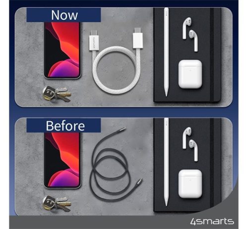 4smarts RollUp USB / USB-C mágnesesen feltekerhető töltő- és adatkábel, 1.5m, fehér