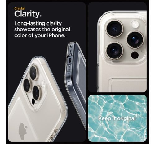 Spigen Crystal Slot Apple iPhone 15 Pro tok kártyatartóval, Crystal Clear, átlátszó