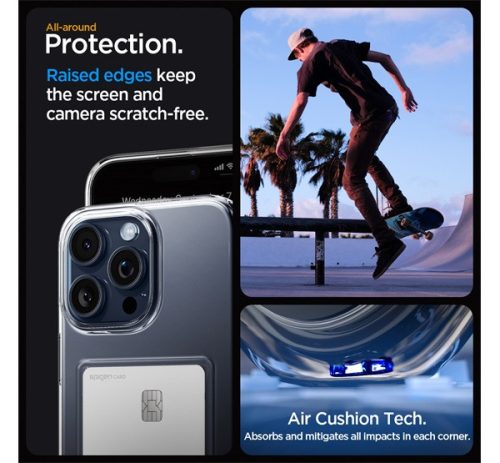 Spigen Crystal Slot Apple iPhone 15 Pro tok kártyatartóval, Crystal Clear, átlátszó