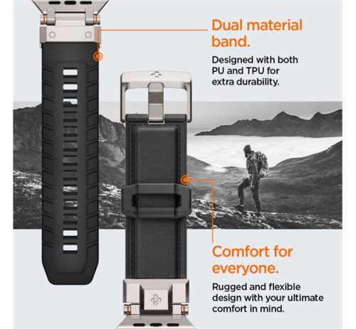 Spigen DuraPro Armor Apple Watch Ultra 3 / 2 / 1 49mm / 10 /  9 / 8 / 7 45mm / SE / 6 / 5 / 4 44mm / 3 / 2 / 1 42mm óraszíj, fekete (AMP07591)