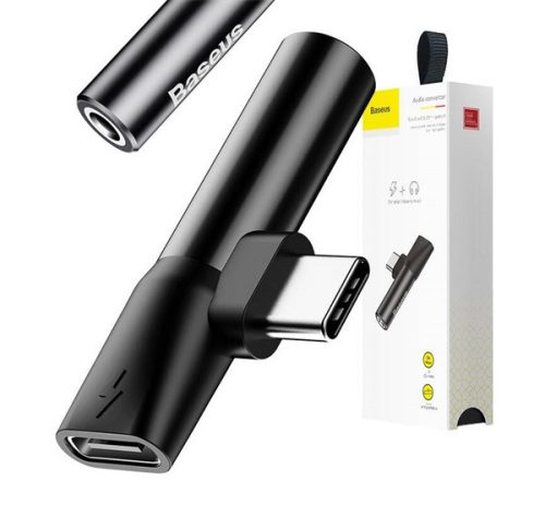 Baseus USB-C-USB-C+Mini Jack 3,5 mm audio adapter, fekete